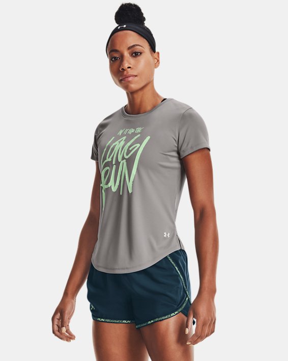 Women's UA Long Run Graphic Short Sleeve, Gray, pdpMainDesktop image number 0